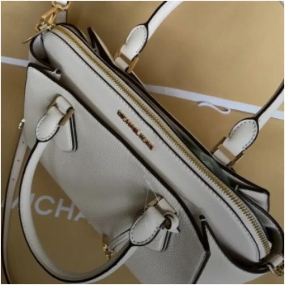 Michael Kors Daria Large Satchel Bag Leather Light Cream - Picture 6 of 16